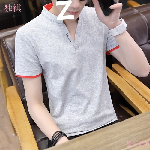 Summer Men's Short Sleeve T-Shirt Trendy Plus Size Stand Collar Polo Shirt V-Neck Half Sleeve T-Shirt Men's Top Underwear