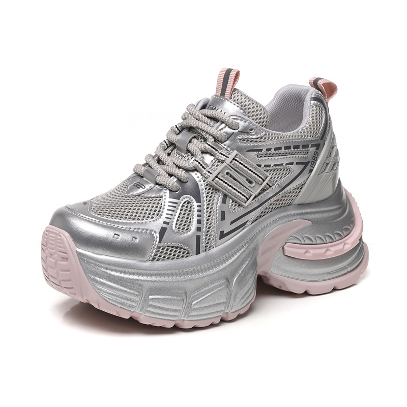 Giày sneaker chunky nữ đế dày tăng chiều cao lưới thoáng khí — Màu hồng