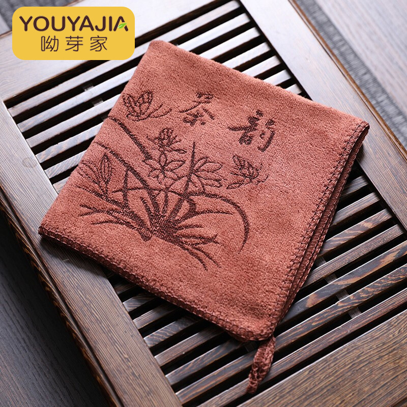 Tea Towel Thickened Absorbent Microfiber Tea Tray Rag Tea Cup Cleaning Cotton and Linen Printing Painted Vintage Tea Table Rag