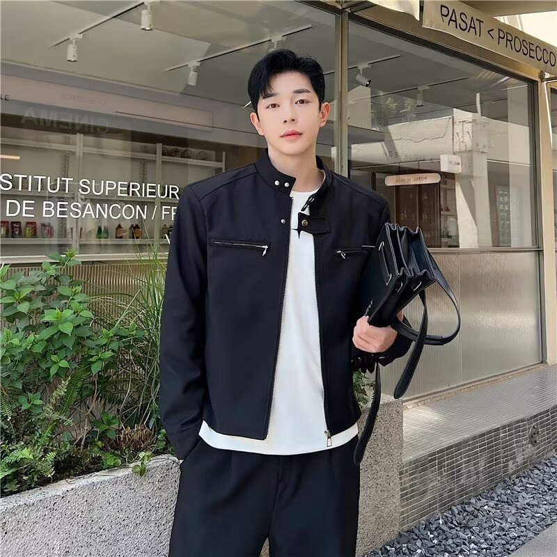High-End Trendy Cool Short Functional Jacket for Men Korean Style Trendy Vibe Style Loose Handsome Design Stand-Up Collar Jacket