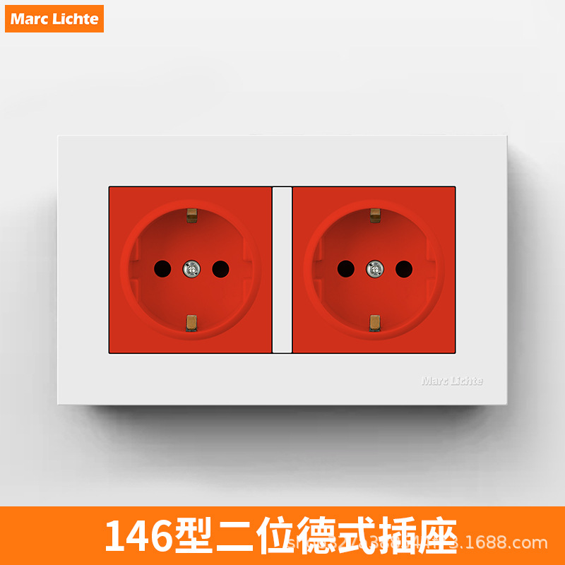 Marc Licht146型双红色16A欧式欧盟德标德式二位德规插座