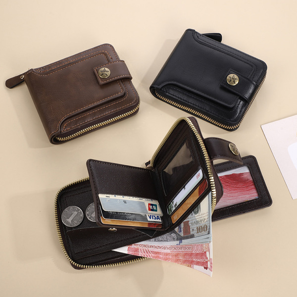 short retro fashionable capacious wallet with zipper