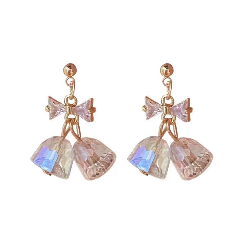 Silver needle, small bell with bow, small design fresh earrings, silver 925 sample, new collection, South Korea, trend of season