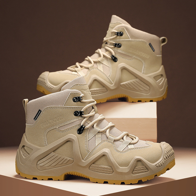 Men's Boots Cross-Border Popular Autumn Outdoor Sports Non-Slip Travel Hiking Shoes Men's Thick-Soled Mid-Top Work Shoes