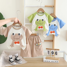 2025夏季童装蝴蝶结卡通青蛙儿童男女童可爱套装拼色坎肩宝宝套装