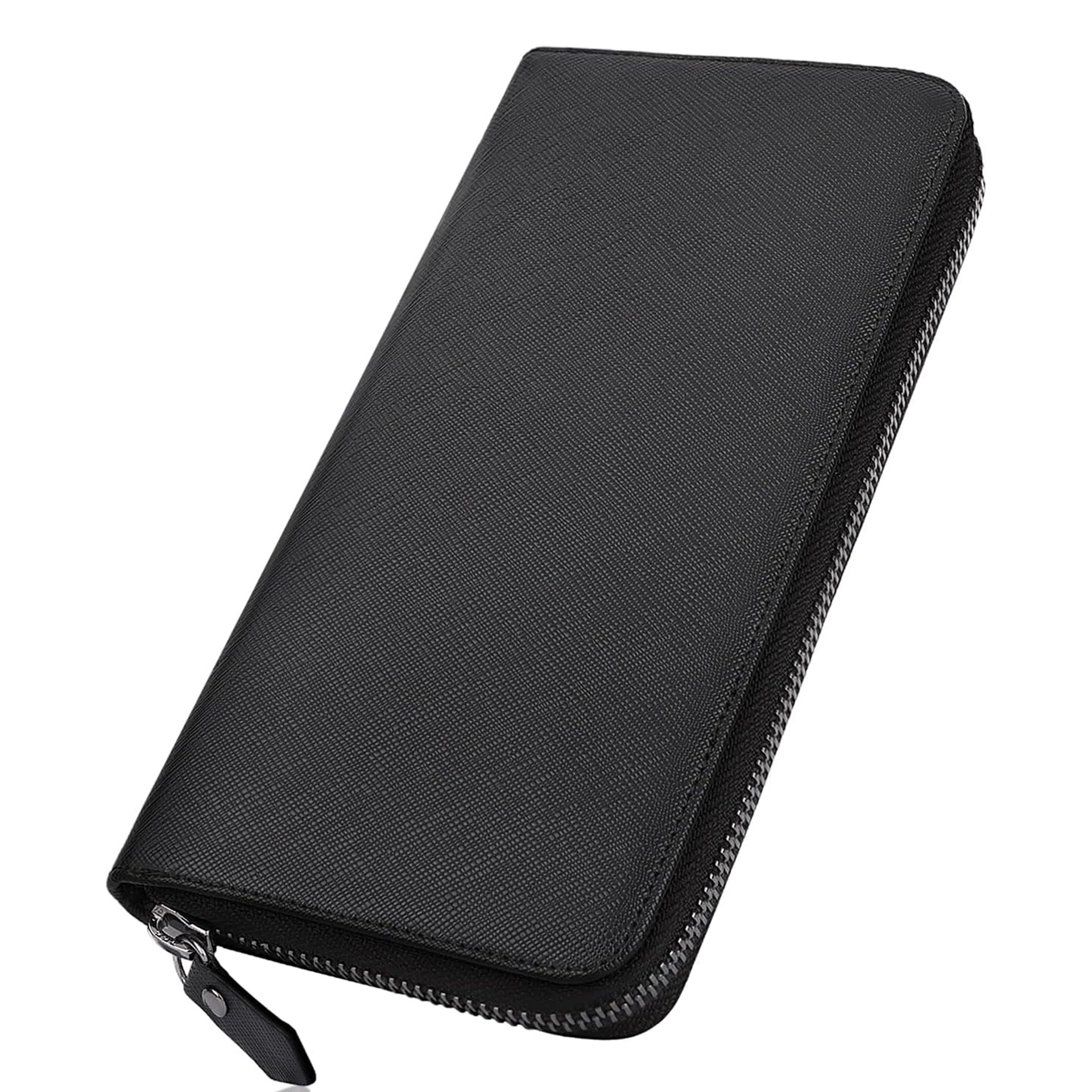 Bolso de mano de tela de riqueza de gran capacidad de cuero Lotte personalizado billetera de hombre con cremallera larga monedero multifuncional con cepillo antirrobo