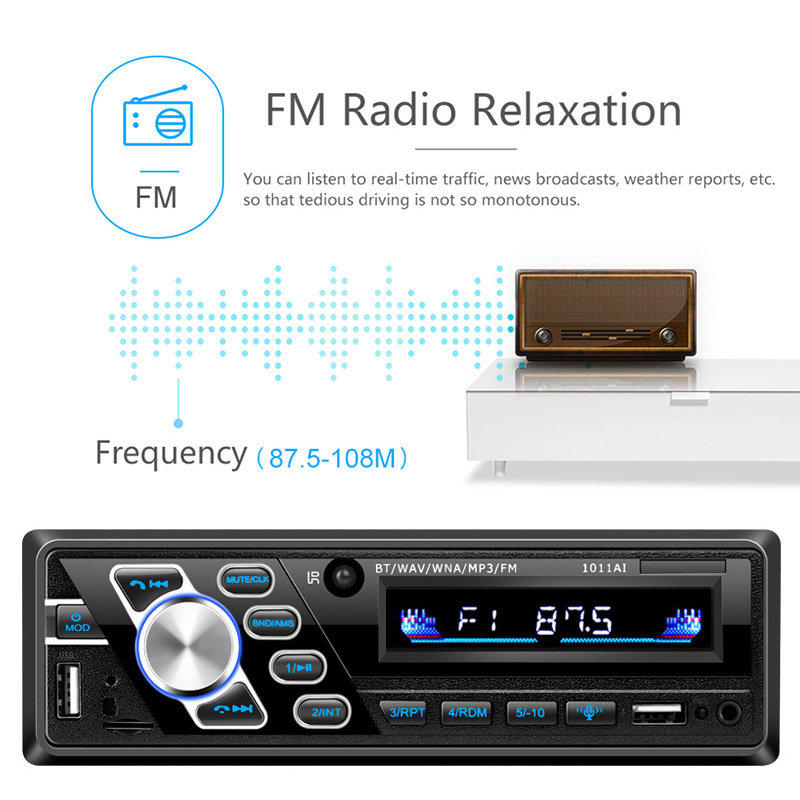24V Truck Single Spindle Car Bluetooth Hands-Free Mp3 Player USB Card Fm Radio 1011Ai