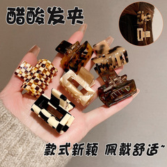 豹紋棋盤格酢酸角頭小髪クリップ女性韓国日系優雅気質後頭部半髪クリップ