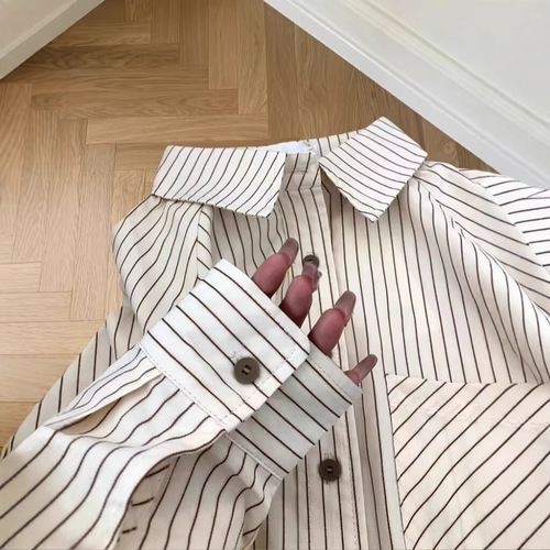 法式条纹衬衫女2025春秋新款设计感小众上衣韩系风格穿搭长袖衬衣