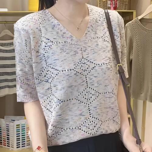 [Stars Magic] 2025 summer Korean style loose and slimming fashionable Western-style rice grid jacquard all-match blouse