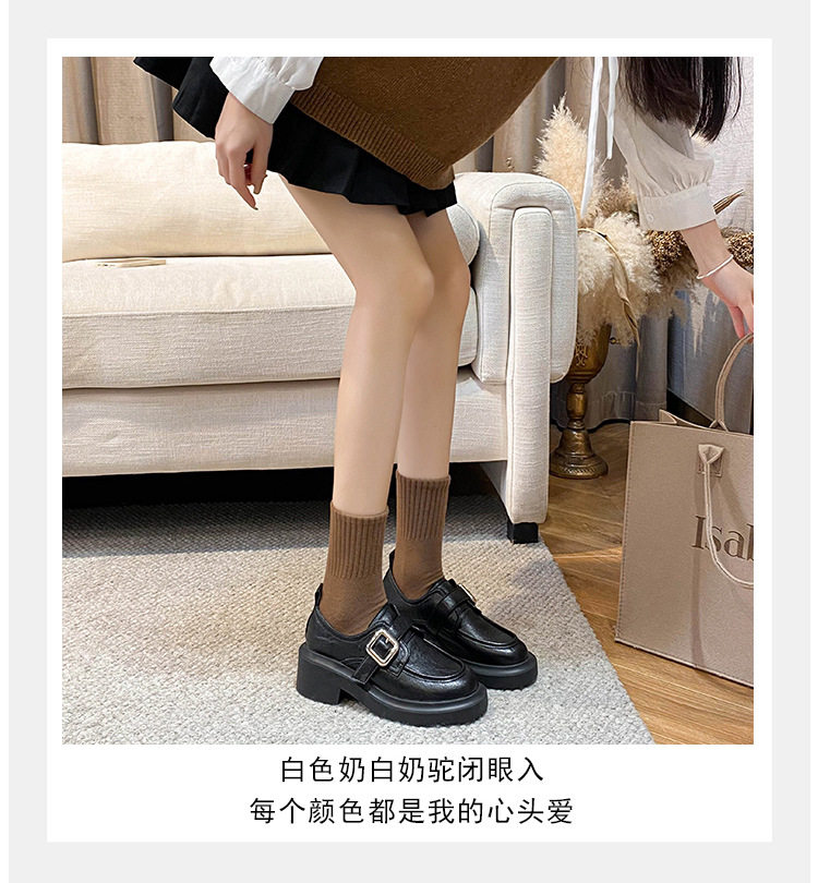 Giày lười nữ mũi tròn gót thô 3–5 cm kiểu Anh, đế cao su — Màu nâu, Màu đen chi tiết 21