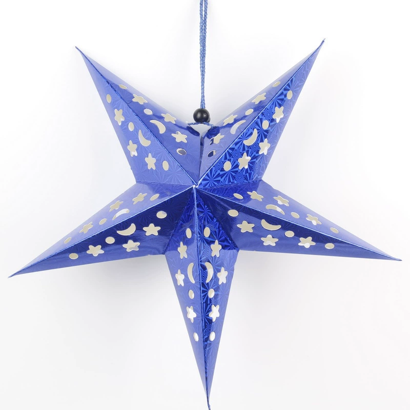 Laser‑cut hollow pentagram hanging star decoration, metallic colors, sizes 30–120 cm