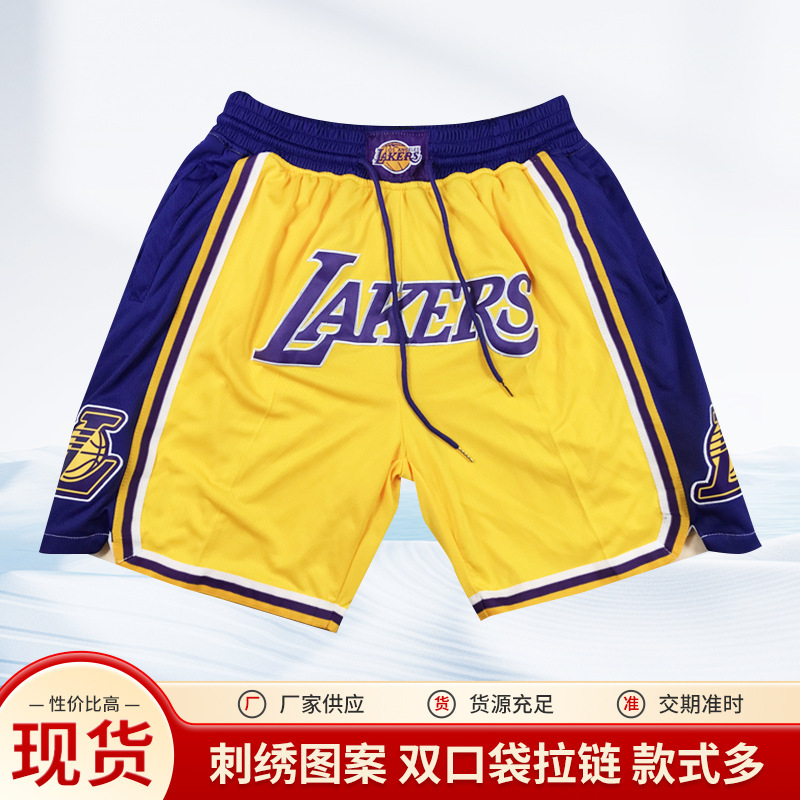 Jersey Shorts Lakers lakers Raptors Magic Heat Retro Pocket Training Pants Men's and Women's Summer Sports