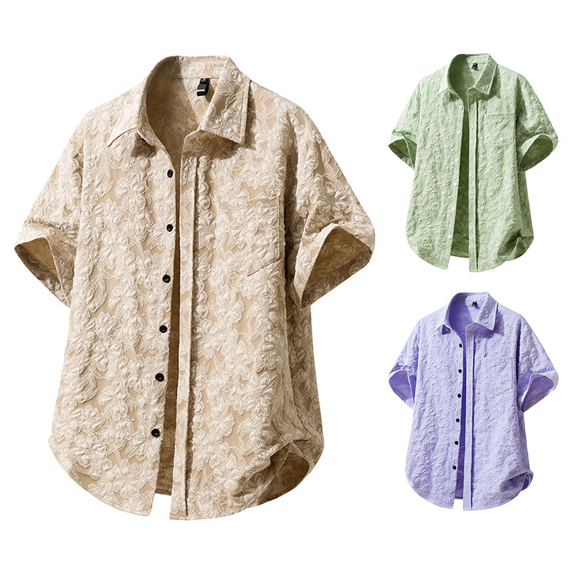 2026 Summer Men's Large Size Shirts for Foreign Trade and Cross-Border Amazon Sales: Men's Beach Lace Floral Short Sleeve Shirts 2026 Summer Men's Large Size Shirts for Foreign Trade and Cross-Border Amazon Sales: Men's Beach Lace Floral Short Sleeve Shirts