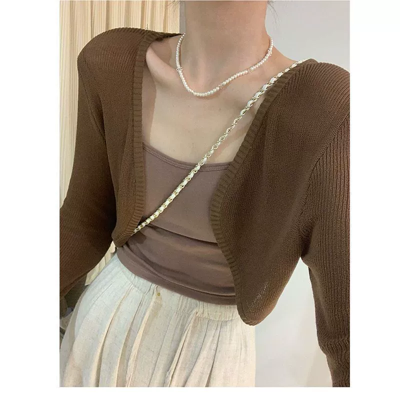 Короткий шелковый тонкий кардиган, slip dress, летний вязаный плащ, жилет, французский стиль, солнцезащитный