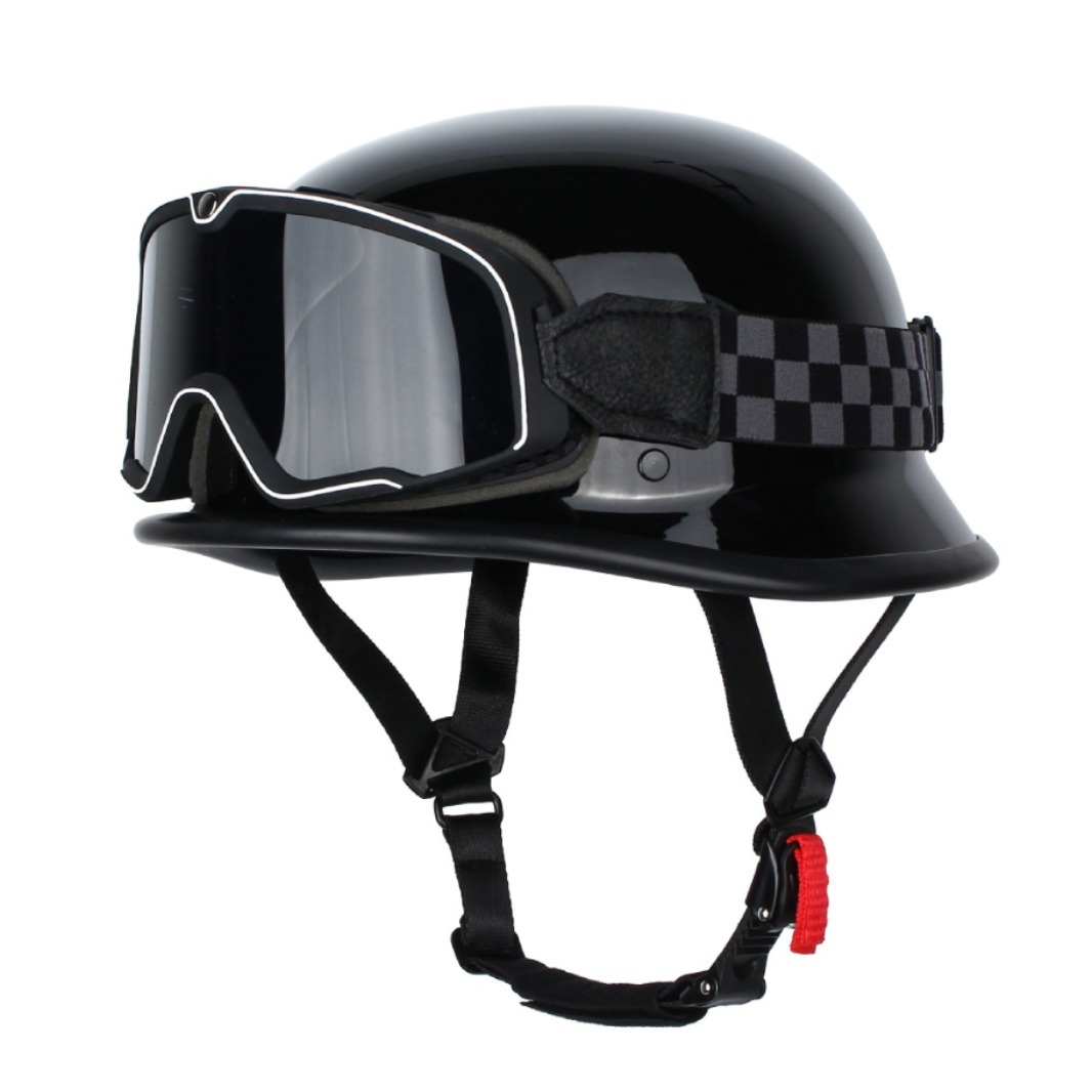 회색 체크 무늬 고글이 있는 검정색(군사 헬멧)