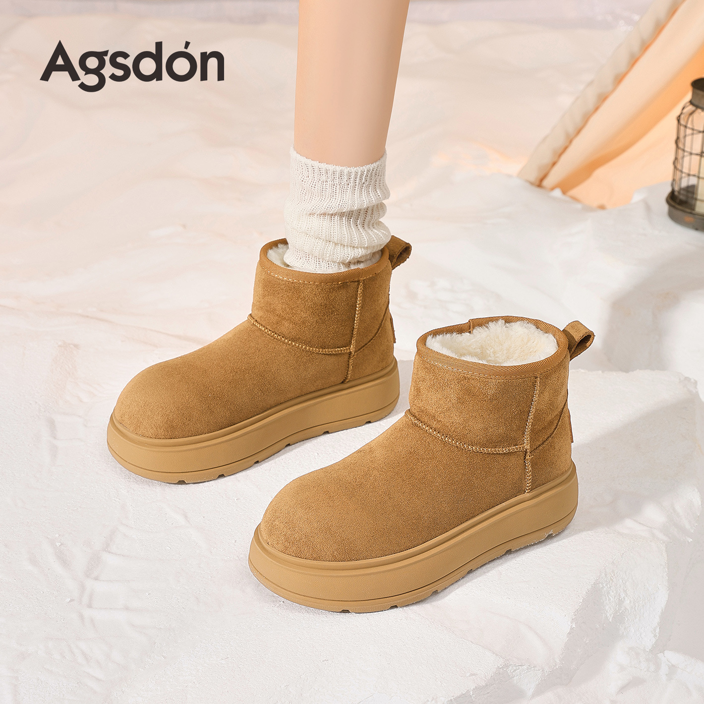 Botas de nieve de fondo grueso para mujeres 2025 nuevos zapatos de algodón de peluche de invierno gruesos botas pequeñas de patata Burken