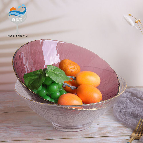 Sea crystal jade European style personalized creative glass fruit plate for living room and tea house with snack storage kitchen decoration fruit basket