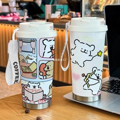 男の子と女の子のラインセラミックライナー魔法瓶カップポータブル子犬新しいコーヒーカップ高価値大容量ウォーターカップ