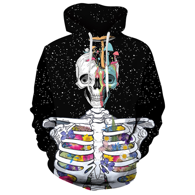 Cross-Border Temu European and American Men's Skull 3D Digital Print Hoodie Halloween Horror Pullover Sweatshirt