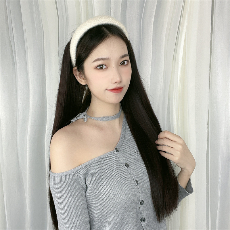in stock wholesale wig female long straight hair knitted headband integrated chemical fiber mechanism long hair U-shaped simulation half head cover