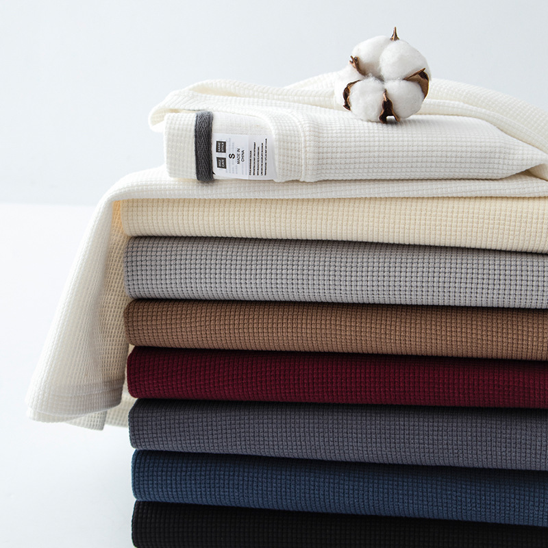 260g waffle de punto de manga corta Camiseta de los hombres de todo partido suelto color sólido pesado T textura y estilo son difíciles de amar