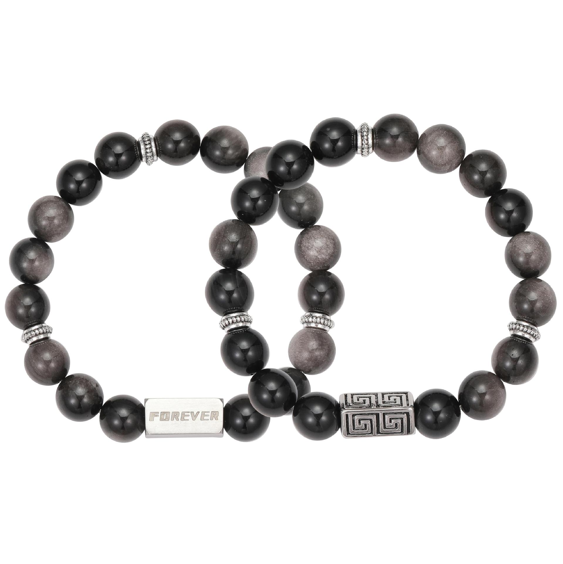 Beaded Design Simple Style Geometric Color Block Obsidian Bracelets In Bulk