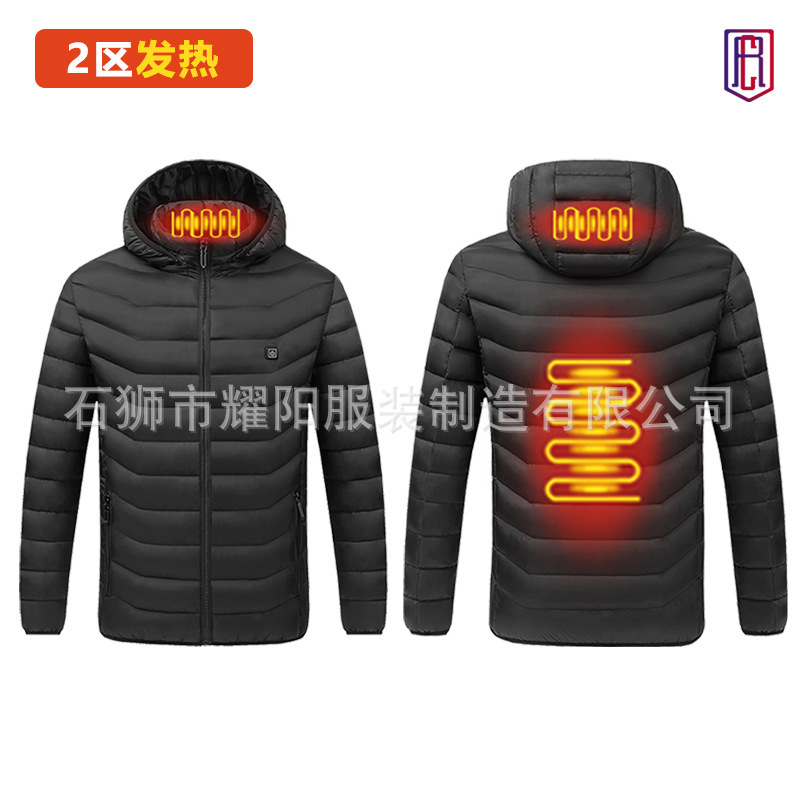 En stock calefacción de invierno de algodón acolchado ropa transfronteriza exclusiva para nuevo inteligente caliente temperatura constante encapuchado soporte collar de algodón acolchado ropa venta directa de fábrica