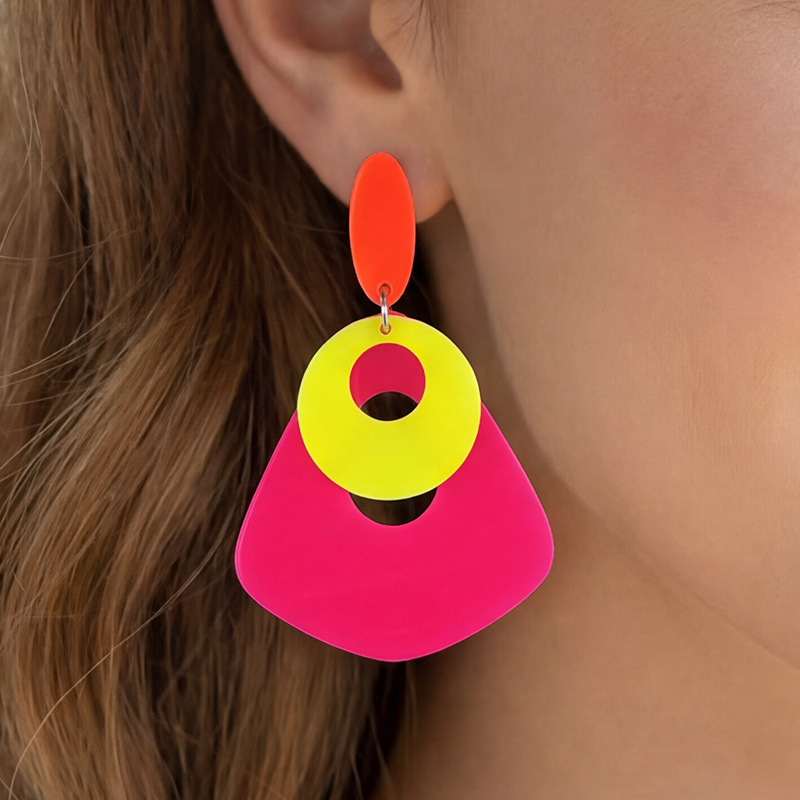 Creative Design Earrings, Geometric Color-Blocking Long Acrylic Earrings, Fashionable and Stylish Earrings for Women