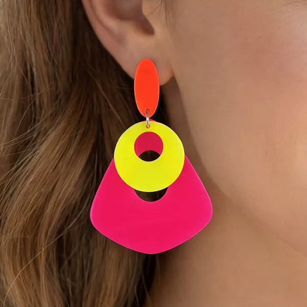 Creative Design Earrings, Geometric Color-Blocking Long Acrylic Earrings, Fashionable and Stylish Earrings for Women