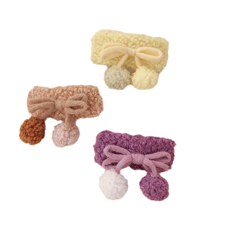 Diario de color ~ otoño y invierno arco pelusa pinzas de cabello para mujeres adorables lateral frises pinzas de cabello BB bola de cabello