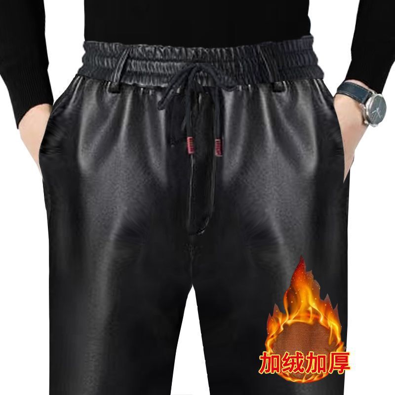 Men's Leather Pants for Autumn and Winter, Fleece-Lined, Thickened, Loose, Warm, Suitable for Delivery, Cycling, Driving, Windproof, Waterproof, Pu Work Pants, Labor Protection Men's Leather Pants for Autumn and Winter, Fleece-Lined, Thickened, Loose, Warm, Suitable for Delivery, Cycling, Driving, Windproof, Waterproof, Pu Work Pants, Labor Protection