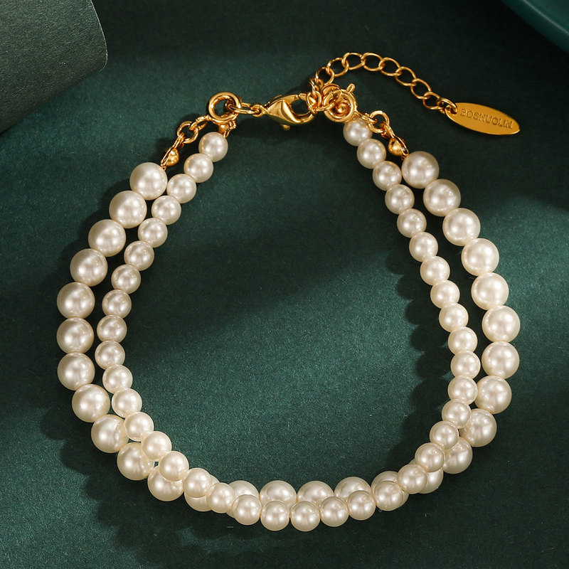 Trendy Versatile Shijia Pearl Double-Layer Bracelet Light Luxury Simple Detachable Beaded Bracelet Friendship Jewelry