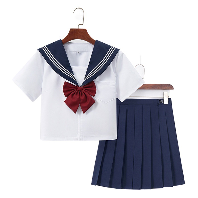 Collar cian blanco tres libros jk uniforme juego completo de traje de marinera jk falda jk sentido genuino de la escuela falda plisada falda