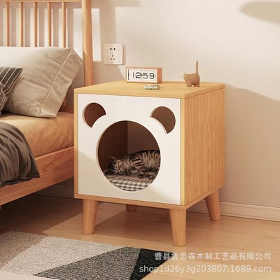 木質床頭櫃貓窩 臥室小型床邊櫃多功能貓窩木質四季通用寵物窩