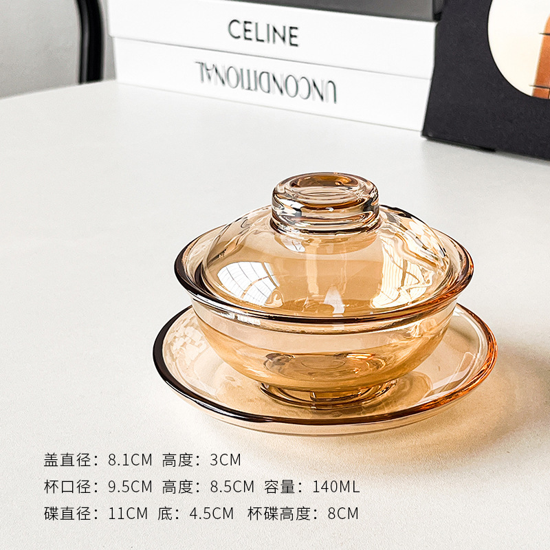 InsFengXin cuenco cubierto de estilo chino taza de vidrio hielo taza de café americana doméstica postre de alto valor facial conjunto de platos de nido de nido