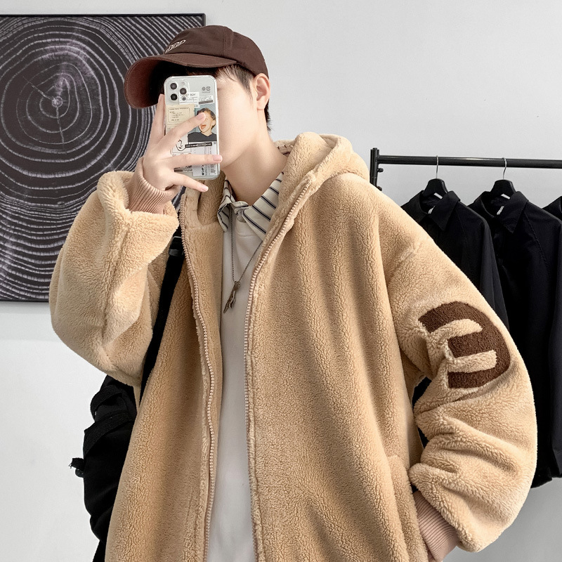 Ropa de invierno con forro polar engrosado abrigo de algodón acolchado para adolescentes cálido abrigo de lana de cordero para hombres