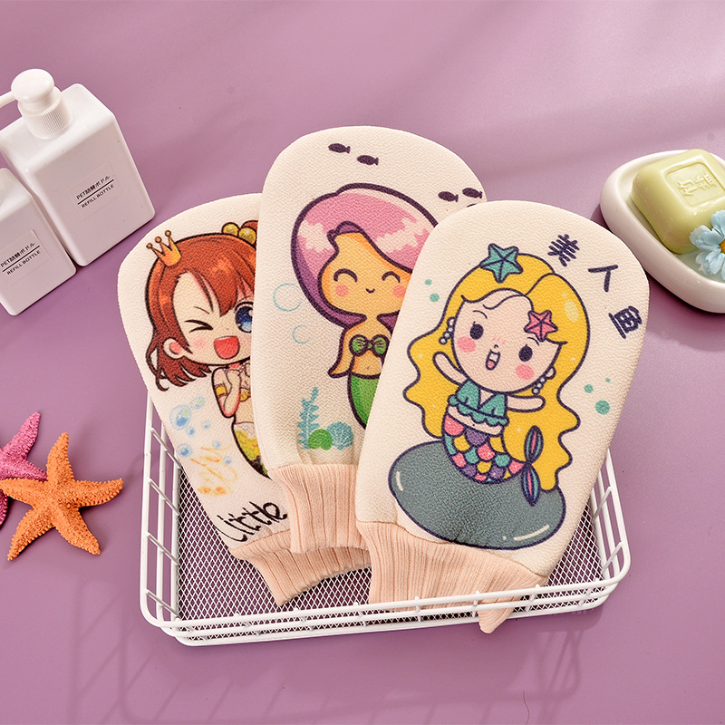New cartoon character shower glove with high-quality appearance, household use for scrubbing, mud-removing double-sided bath shower glove, lazy person's scrubbing towel