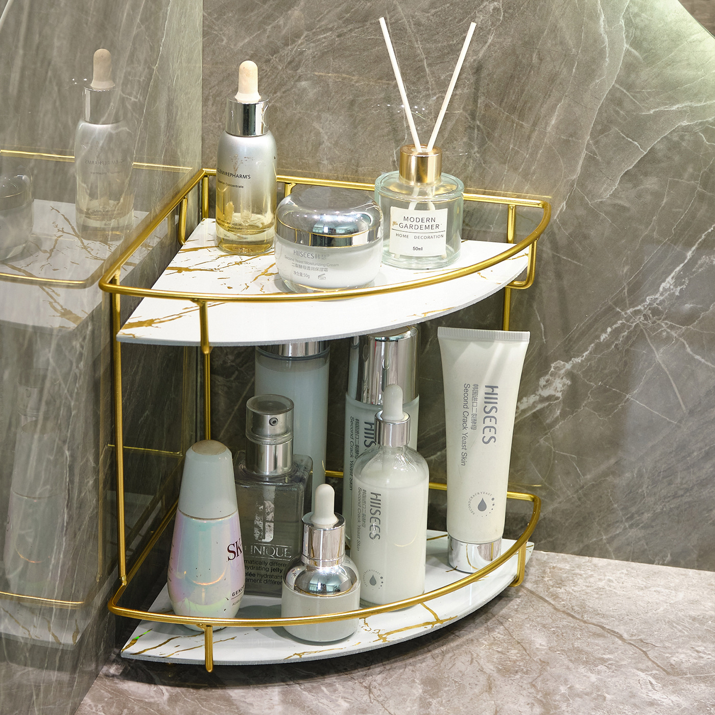 Light Luxury Cosmetics Storage Rack Desktop Storage Washbasin Skin Care Products Bathroom Washroom Bathroom Triangle Bathroom Rack