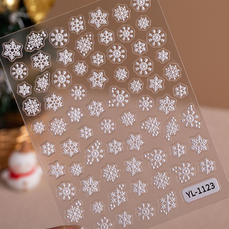 Winter Christmas snowflake nail sticker 5D relief three-dimensional white hollow snowflake nail sticker jewelry YL