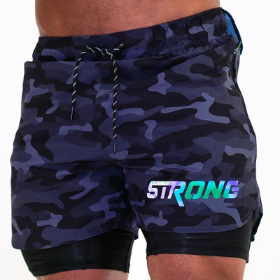 double-deck Bodybuilding shorts muscle motion Five point pants Emptied False two Europe and America Training pants Amazon Monopoly