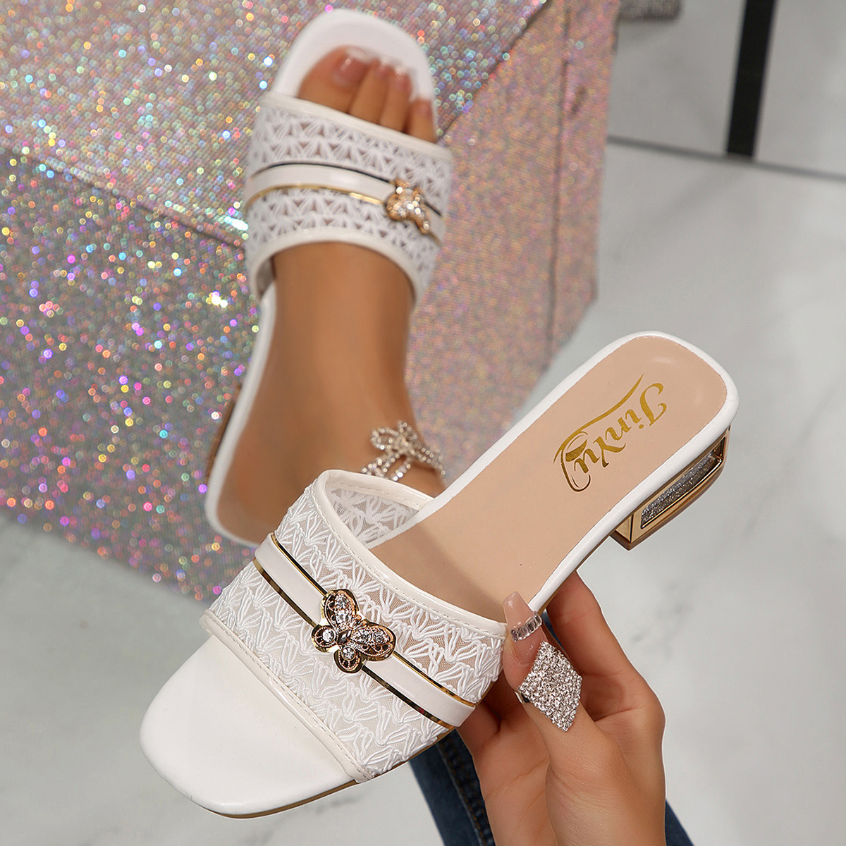 Sandalias de Tacón Grueso con Punta Cuadrada de Cuero Artificial para Verano image 7