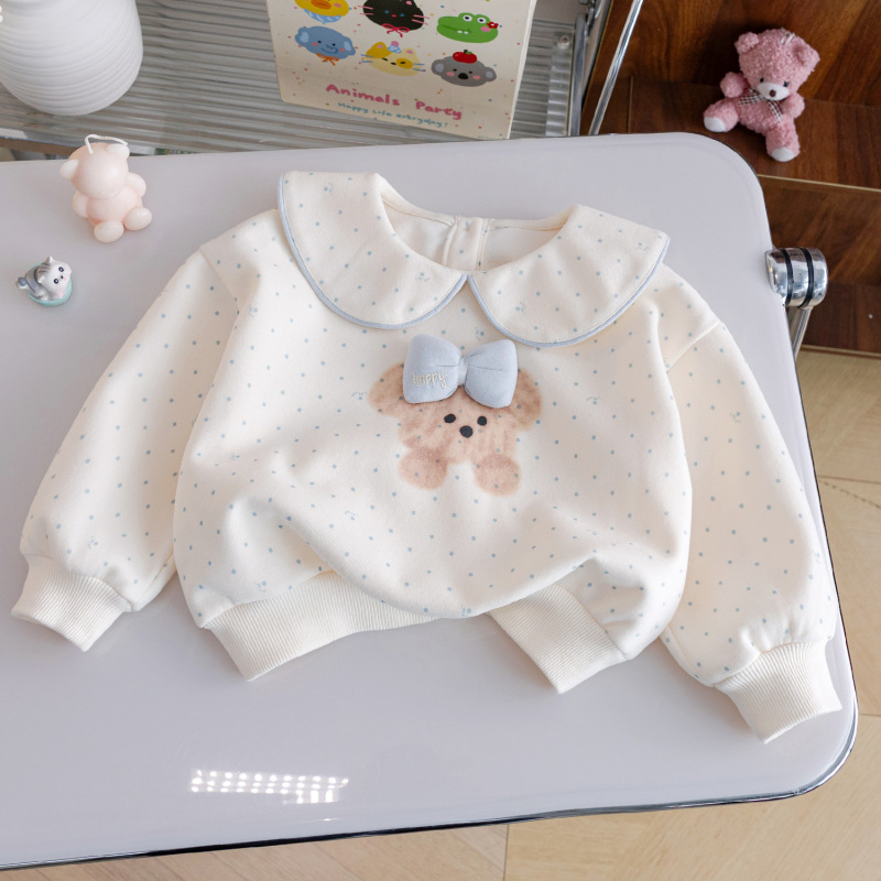 Girls' Cute Sweatshirt 25 Autumn New Cartoon Print Sweet Top for Girls Baby Spring and Autumn Trendy Versatile Children's Clothing Trend