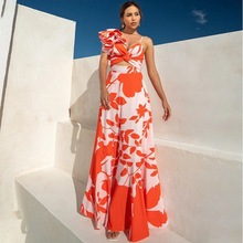 2024欧美泳装荷叶边印花连体泳衣度假套装女跨境爆款连体式性感