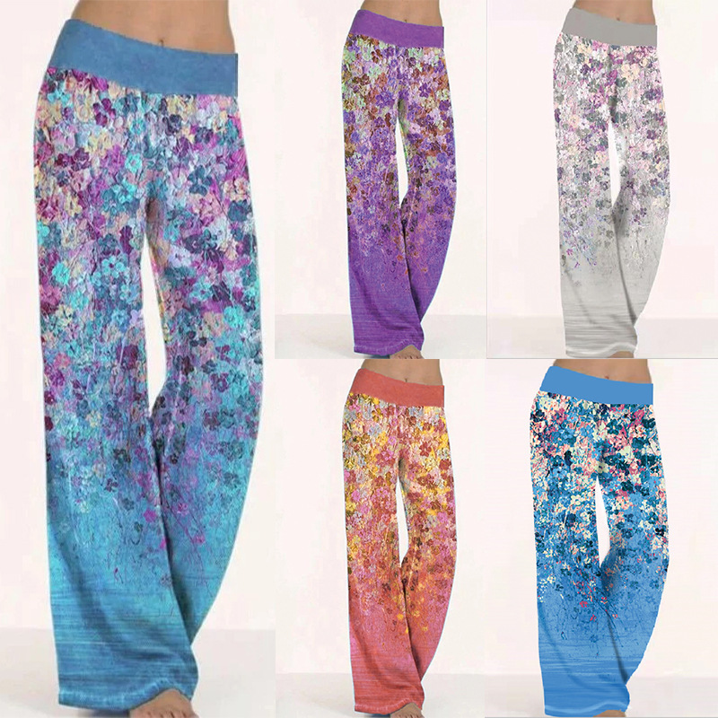 2021 Europe and the United States cross-border Amazon wish foreign trade Women's loose positioning printing yoga wide leg sports pants women