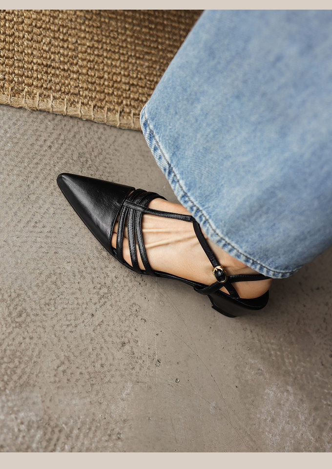 Sandal nữ mũi nhọn quai chữ T gót 5 cm phong cách Hàn Quốc — đen chi tiết 16