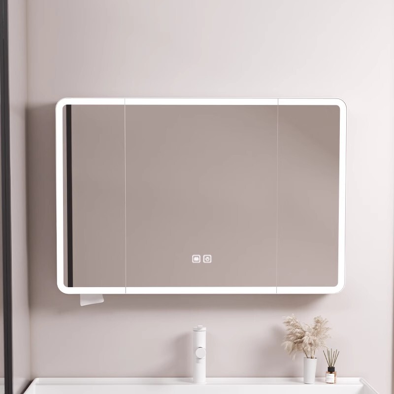 New Arc Bathroom Mirror Cabinet Bathroom Bathroom Mirror Cabinet Smart Light Storage Cabinet Wall-Mounted with Vanity Mirror Cabinet