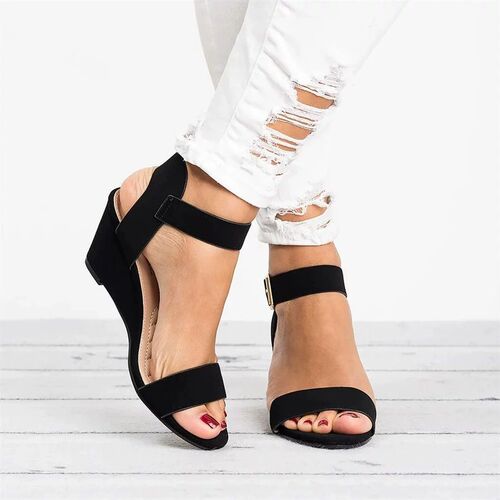 Women's Plus-size Fashionable Sandals, Solid Color, European and American Style, Fish-mouth Open-toe, Strap Design, Height-increasing Wedge Heels, Outwear, Size 43
