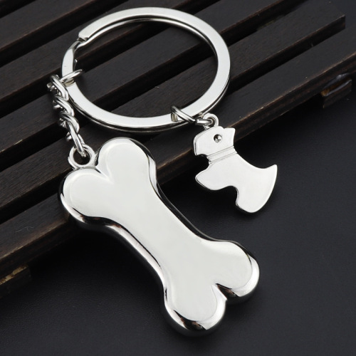 Creative bone metal keychain, customized puppy bone key pendant, anti-lost, cute little animal school bag pendant