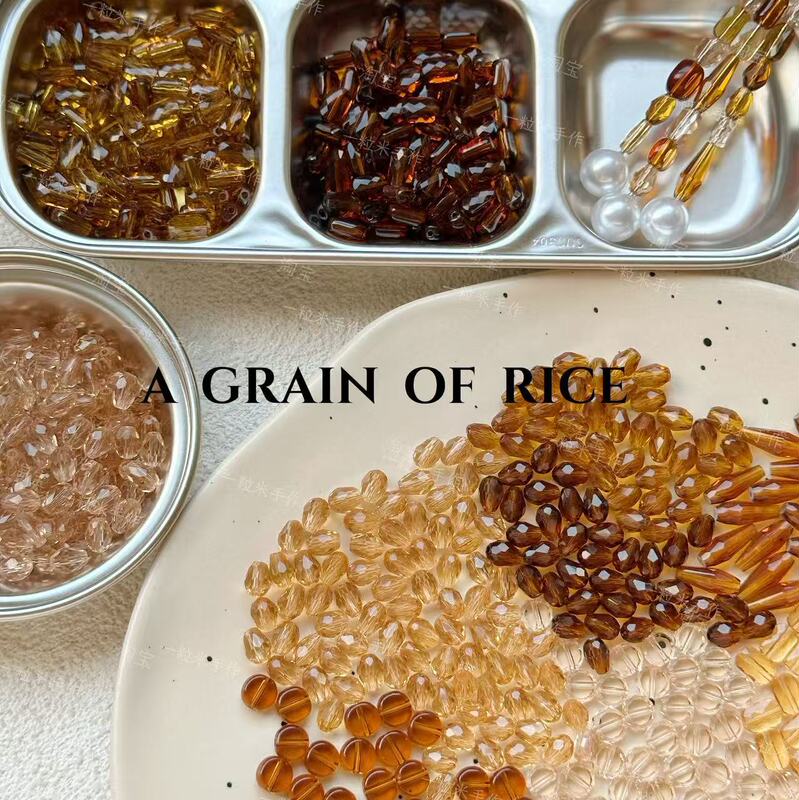 Niche Design Korean Ins Style Retro Old Maillard Color Crystal Glass Straight Hole Loose Beads DIY Beading Material